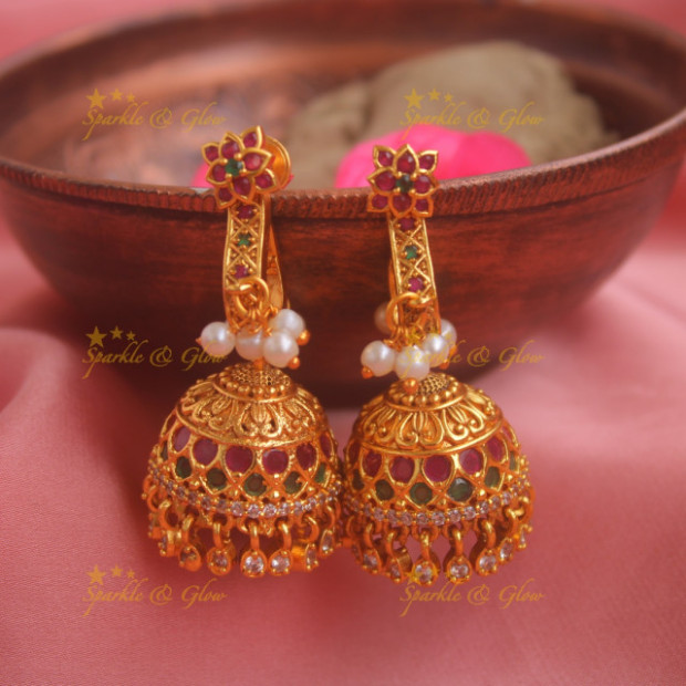 1 Beautiful floral studded premium matte jhumukas
